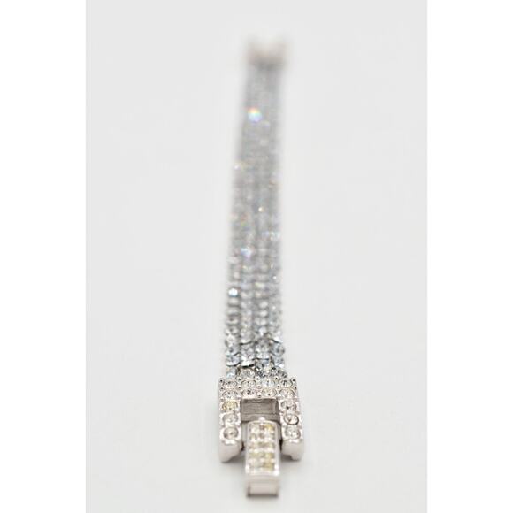 Swarovski Mesh Crystal Tennis Bracelet Prong Rhinestone Silver Swan Signed BinAW - Picture 10 of 12